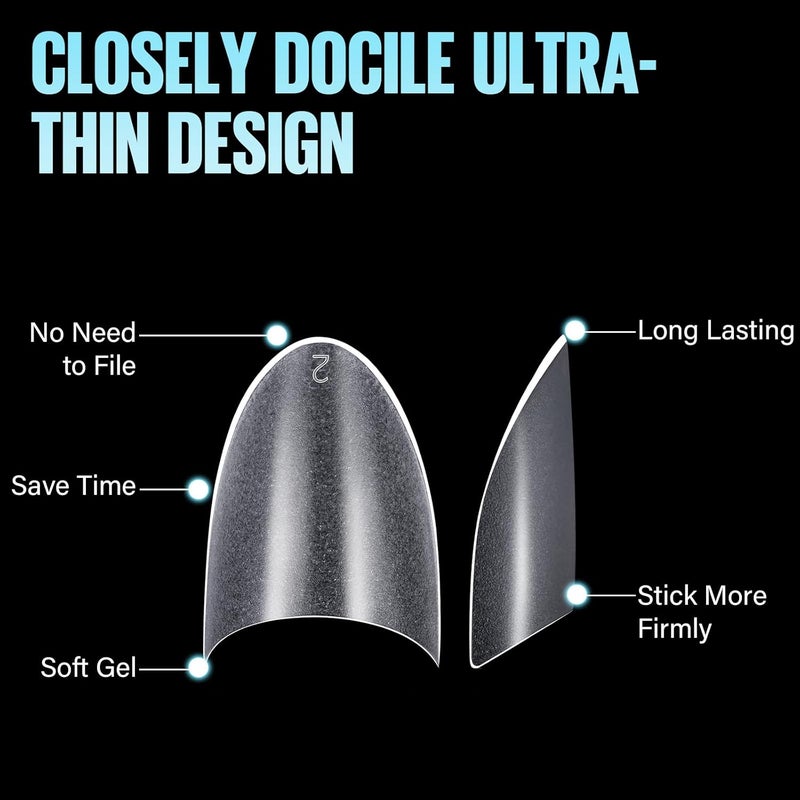 TOMICCA Short Almond Nail Tips, 504Pcs Full Matte Press on Half Cover Acrylic Nails,12 Sizes No C Curve Fake Nail Tips for Nail Extension Art Home DIY Nail Salon - Image 3